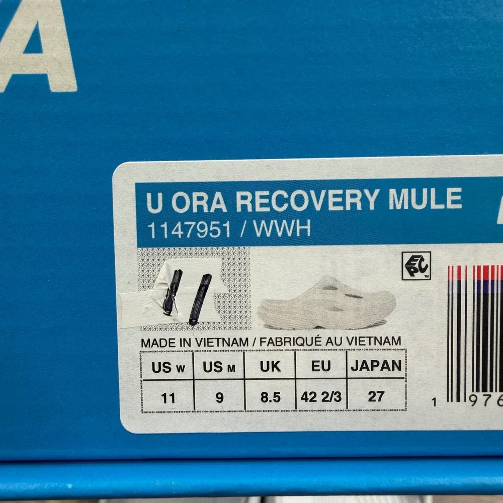 Hoka Mens Size 9 W 11 Ora Recovery Mule White 1147951 WWH Slip On Comfort NEW